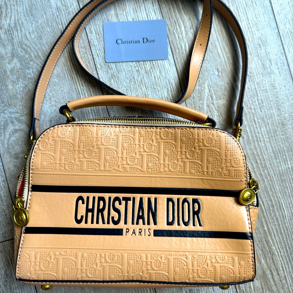 Dior Tan and Black Embossed Crossbody Bag
